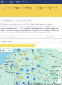 Karte mit Honigverkaufsstellen des DBIB auf honigretten.de